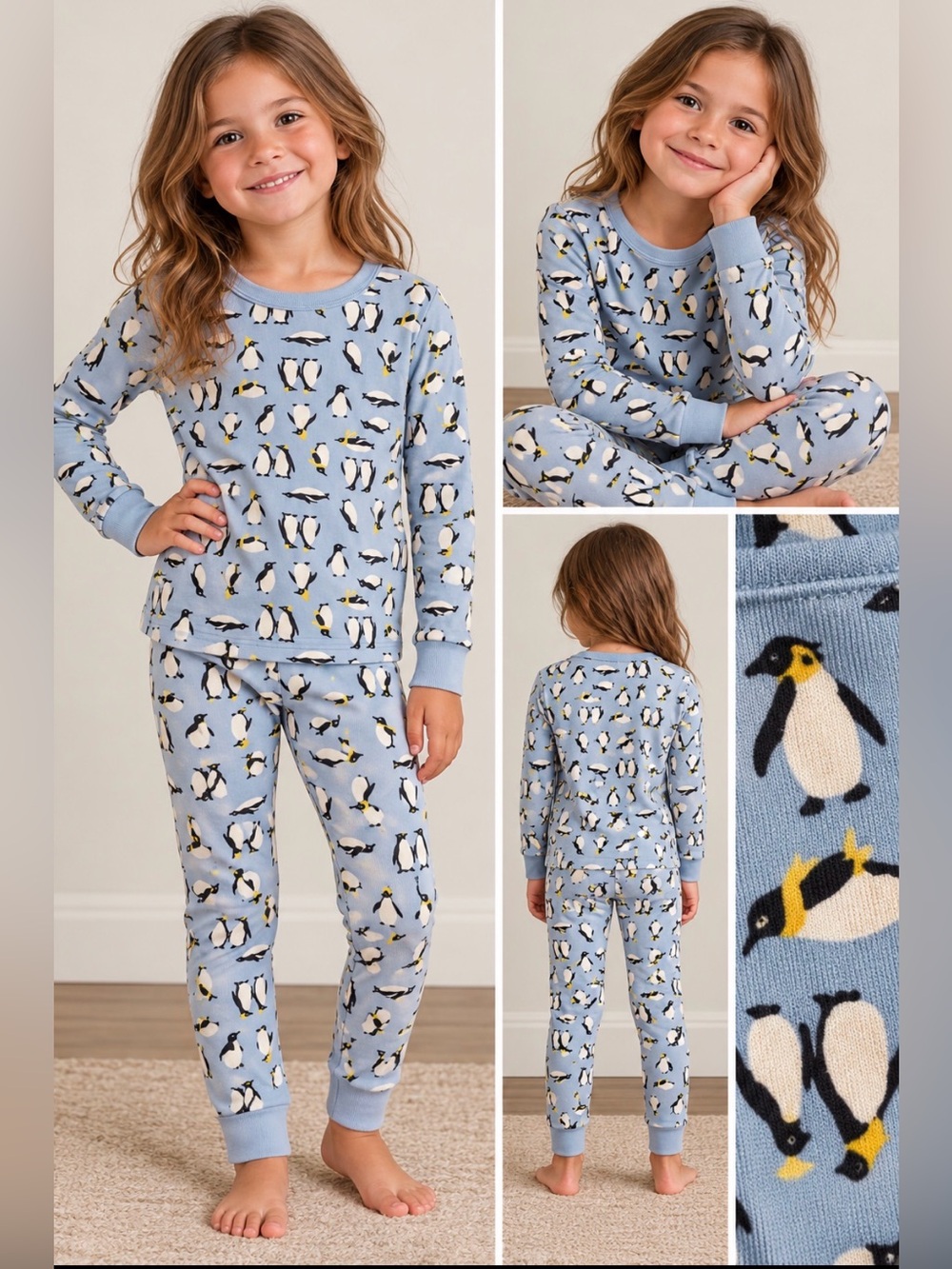 Crewcuts Light Blue Penguin Print Pajama Set, Size 5